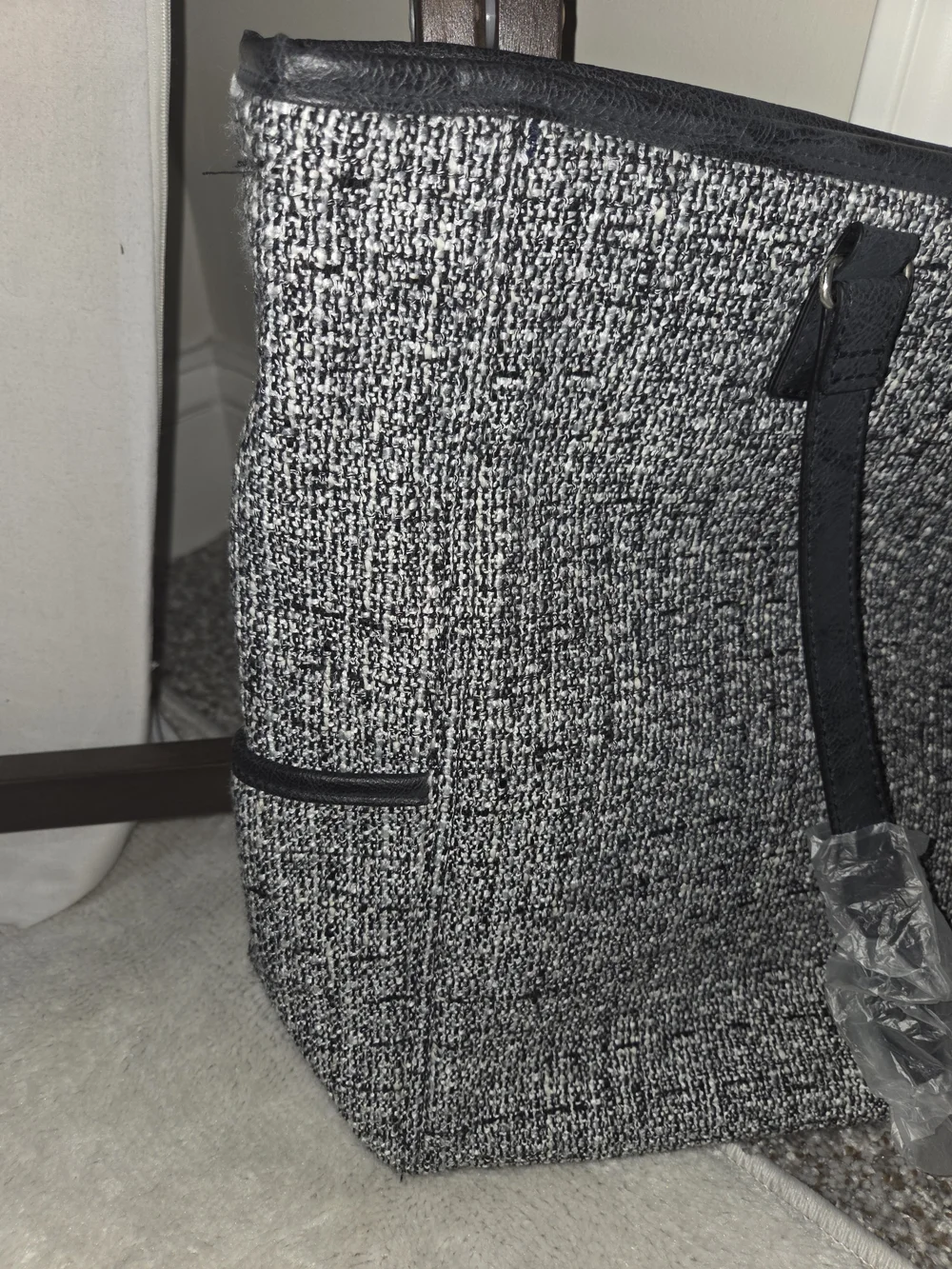 Designed Tote Bag in Black and White Tweed - Brand: